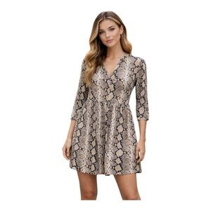 Maeve Anthropologie Women's Mini Dress Small Animal Print Long Sleeve Snakeskin